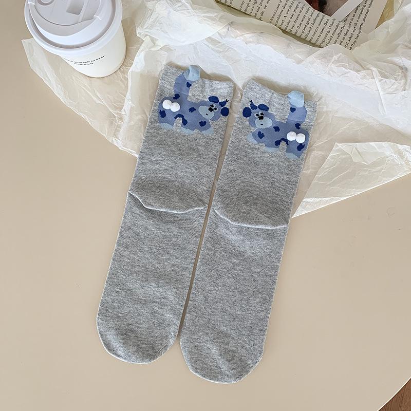 

Женские белые хлопковые носки до середины икры - Стиль Осень/Зима 2025, Устойчивые к запаху, Спортивные, с милым дизайном собаки-яйца One Size