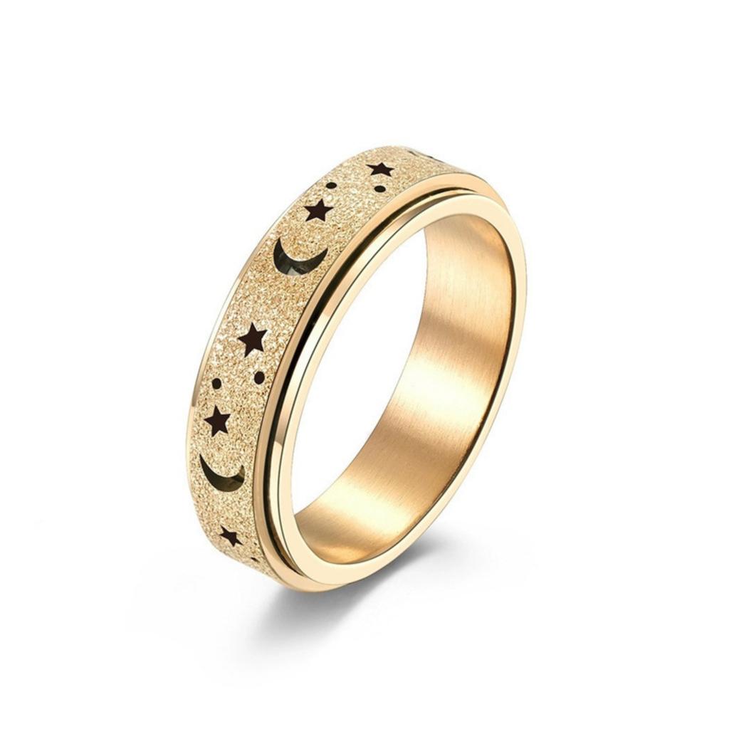 Men's Stainless Steel Ring with Moon and Star Pattern Textured Surface Band for Finger Fashion Accessory Unique Design Durable Material