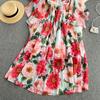 Summer Flower Series Elegant Print Fairy New Seaside Holiday Bell Sleeve Flowy Chiffon Dress