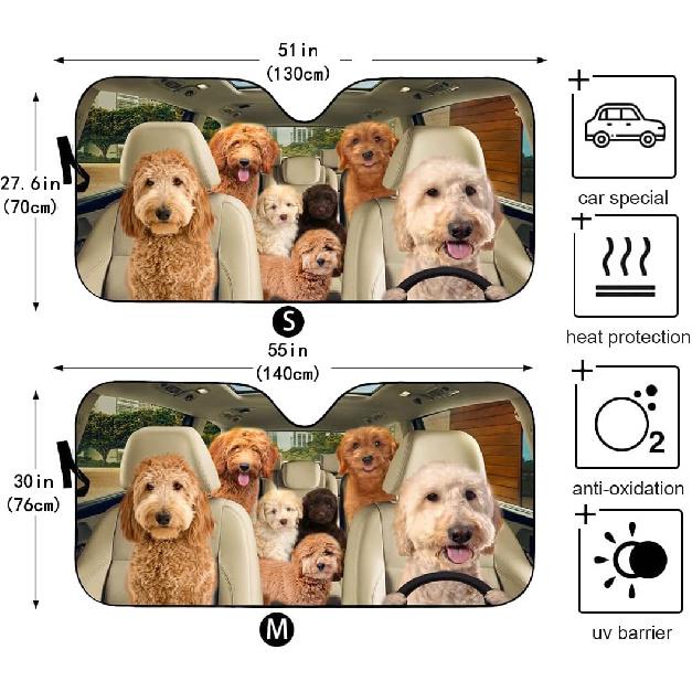 Goldendoodle Windshield Sun Shade Aesthetic Lightweight Car Shade Cover Blocks Sunlight and Heat Keeps Your Vehicle Cool and Damage Free Easy to Use
