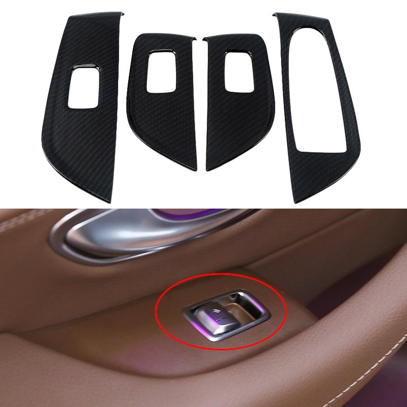 Carbon Fiber Silver Inner Door Armrest Window Lift Switch Button Cover Trim For Mercedes Benz E Class W213 2016- Car