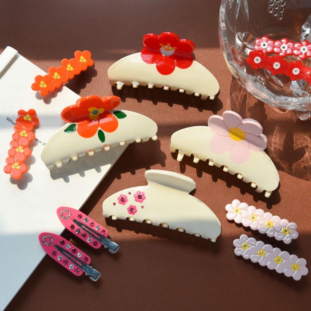 Colorful Acetic Acid Shark Clip Rhinestone Back Head Hair Grab Cute Sakura Barrettes  Girls