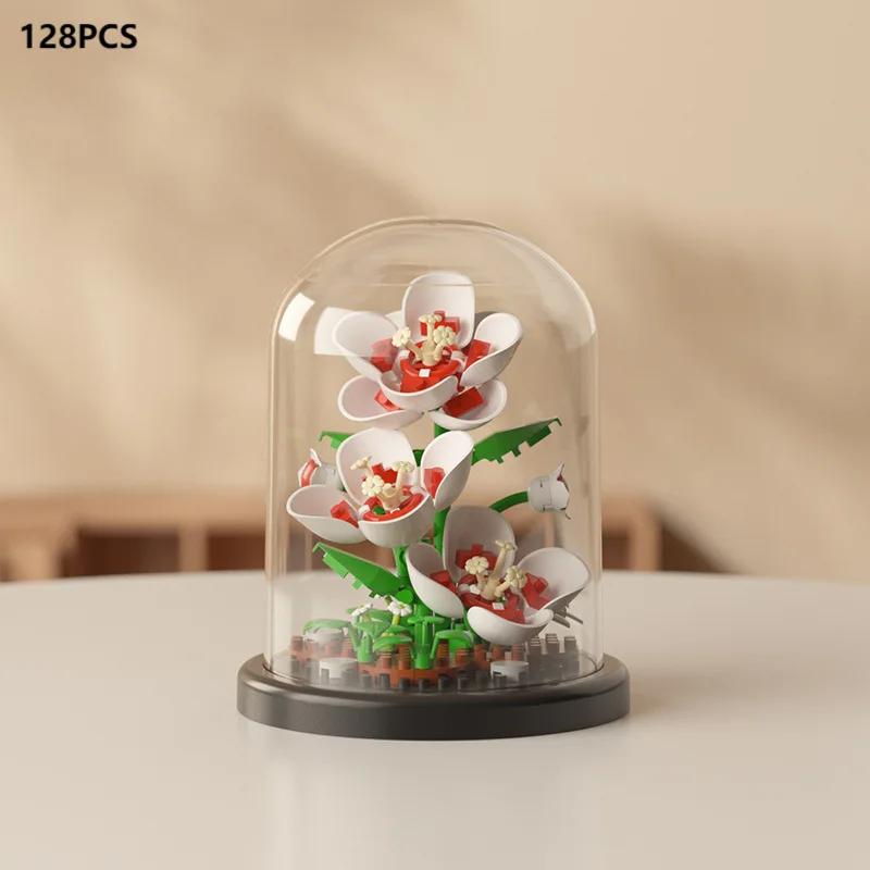 3D Eternal Bouquet Building Blocks MOC Flower Building Set - DIY Eternal Bouquet Display Box Brick Toy for Home Office Decor
