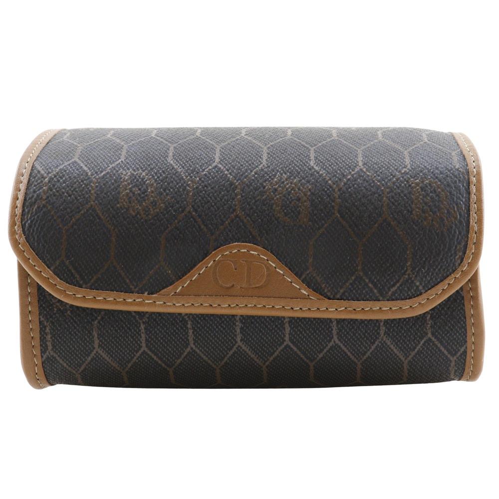 Dior Honeycomb Pattern Pouch Novelty Brown PVC Unisex Used