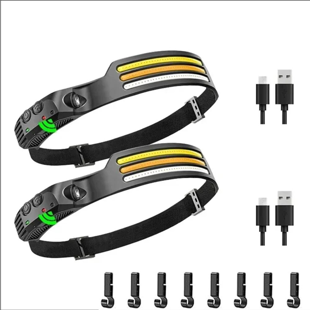 LED Sensor Headlamp XPE+COB Rechargeable Head Light Torch Built In 18650 Battery Fishing Lantern  Waterproof Camping Flashlight
