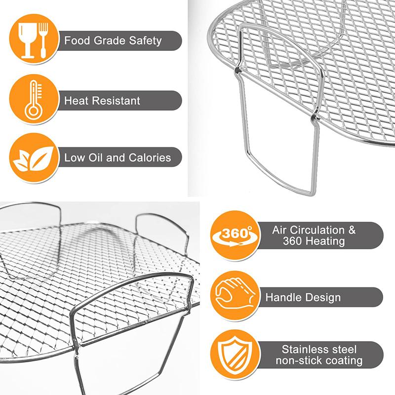 8 Inch Square Air Fryer Rack BBQ Grill Holder Vegetable Fruit Dehydrator Rack Air Fryer Baket Accessories for Ninja Foodi