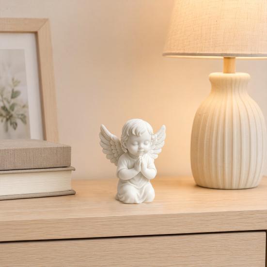 Statua d'Angelo in Ginocchio Stampata in 3D, Cherubino in Preghiera Statuetta da Scrivania, Scultura d'Angelo con Ali per Decorazione Casa Ufficio Interno Esterno Giardino