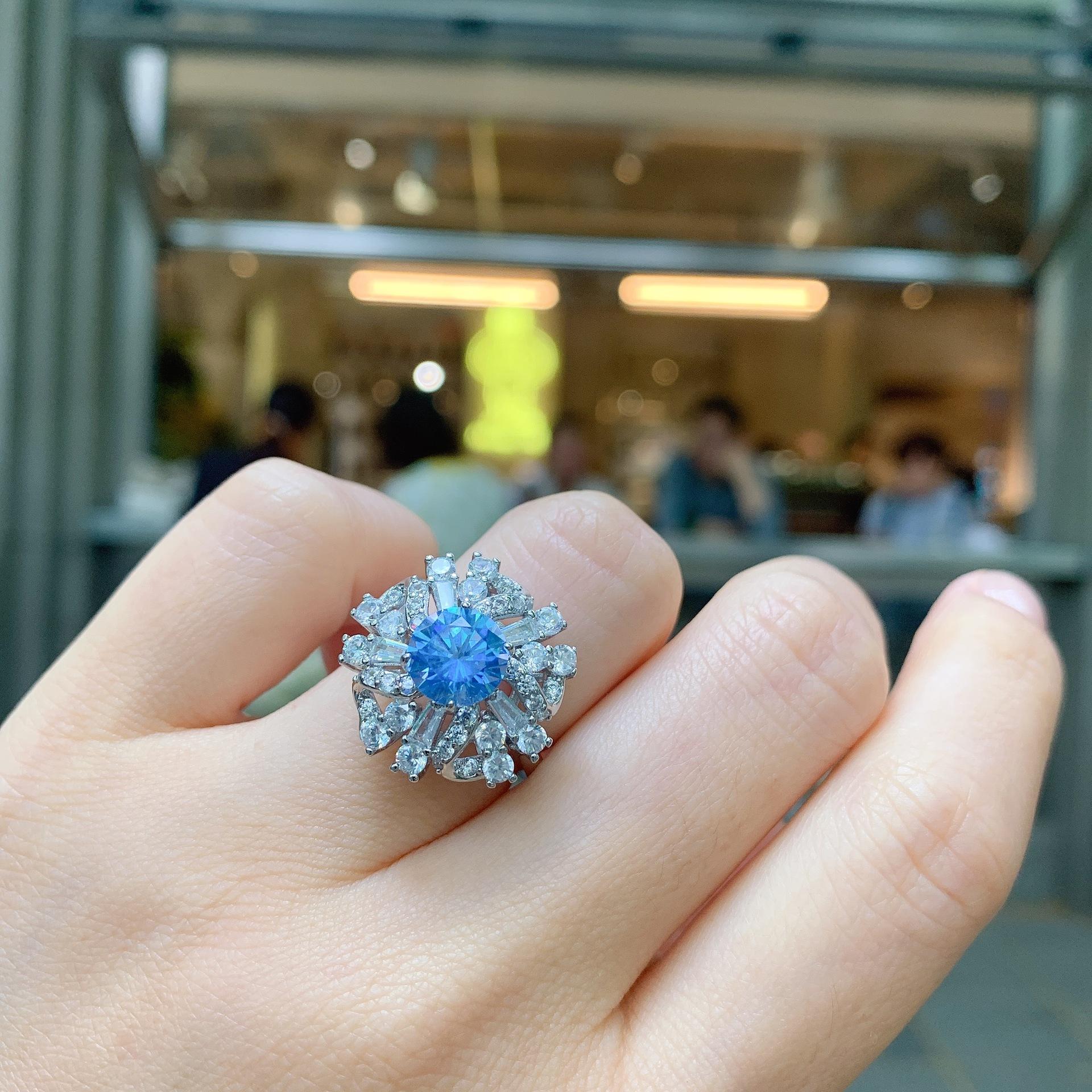 

Jewelry Simulation Topa Blue, Retro Style Ring Sparkling Diamond-Encrusted Women S Birthday Gift Ring Opening Adjustable