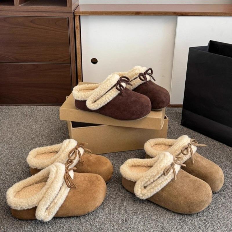 2025 Winter New Women's Half A Pack Cotton Slippers Indoor Home Plu Bread Retro Warmth Slip-On Slippers Pantuflas Divertidas