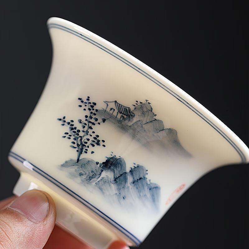 MULTIPOTENT Hand-Painted Landscape Thin Porcelain Sancai Lid Bowl