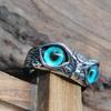 Women's Retro Stainless Steel Hip Hop Owl Ring with Blue Eyes