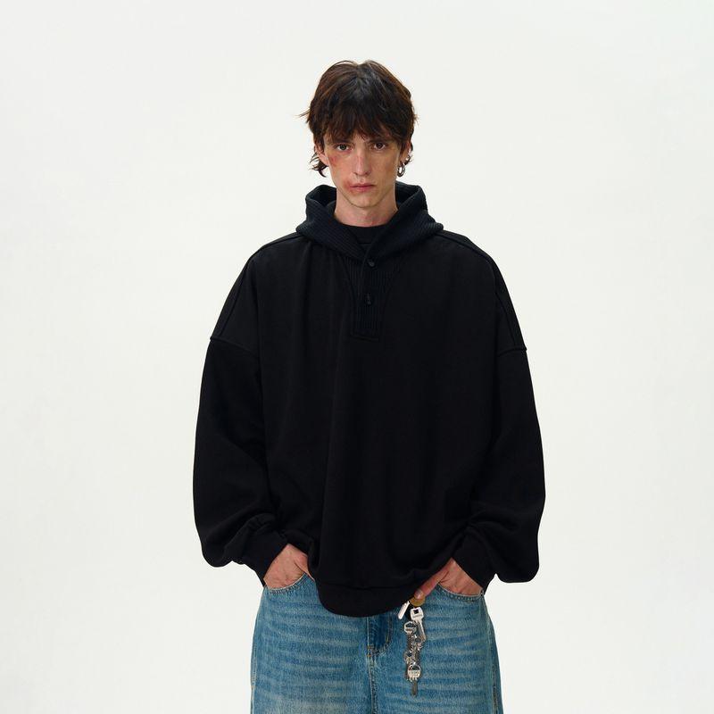 Madwitch Autumn and Winter Wool Splicing Oversized Hooded Sweatshirt for Men and Women, Loose Casual Niche Design Trendy Jacket