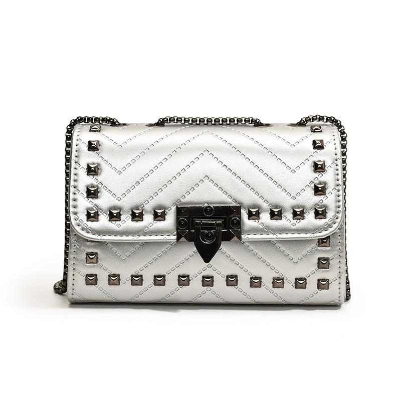 Elegant Urban Minimalist Pu Leather Small Square Bag With Studs And Chain For Fashionable Women