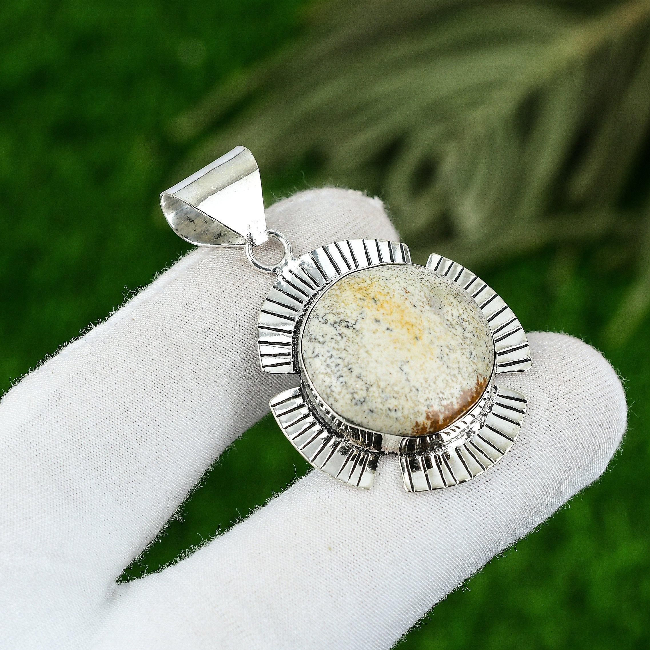 

Кулон из стерлингового серебра с круглым камнем яшмы пикассо в безеле, модное женское украшение