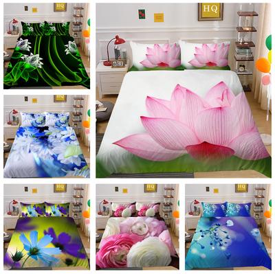 Bettwäsche-Set mit 3D-Blumenmuster, Schlafzimmer-Bettdecke und Kissenbezug 2-teilig/3-teilig, Bettwäsche in voller Größe, Heimdekoration