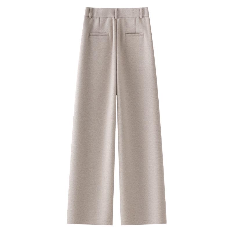 Oatmeal Acetate Wool Flannel Wide-Leg Pants - Women's 2024 Soft Cashmere Straight-Leg, Perfect for Autumn & Winter