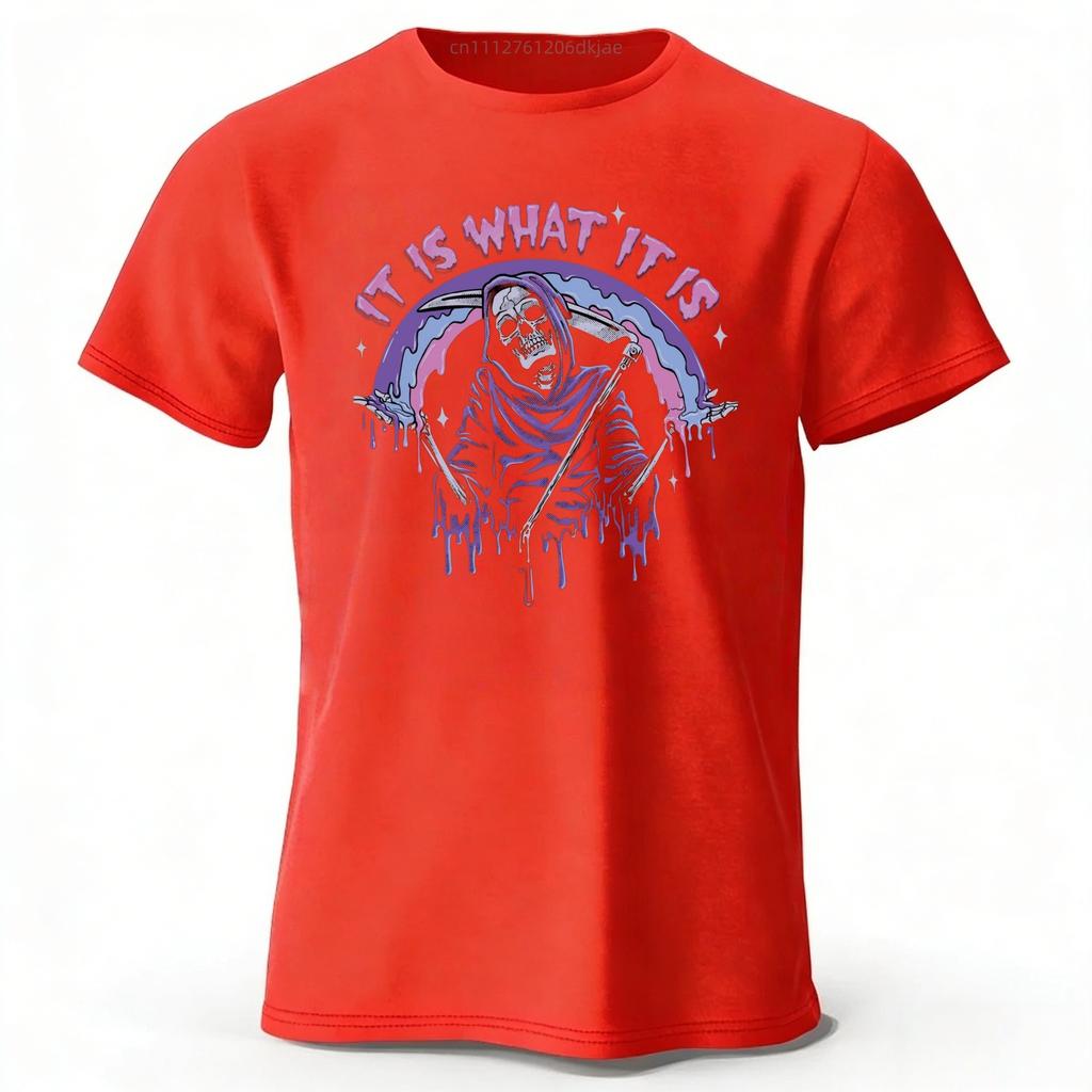 Summer Mens Dark Gothic Style Death Print Pure Cotton Short Sleeved Comfortable Soft Loose Sports Tshirt Fashionable Outfit