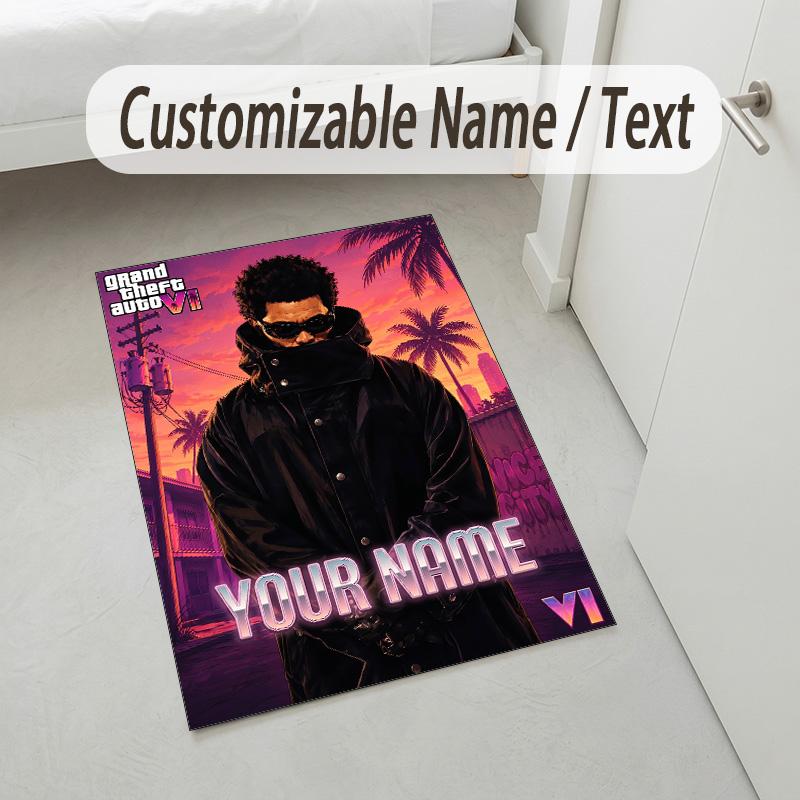 Personalized Crystal Velvet Carpet,The Weeknd Custom Printed Name, Plush Area Rug For Home Indoor Decor