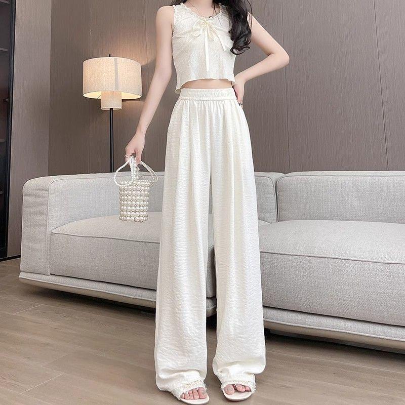 Japanese Style Women's Wide-Leg Ice Silk Pants - Summer 2025