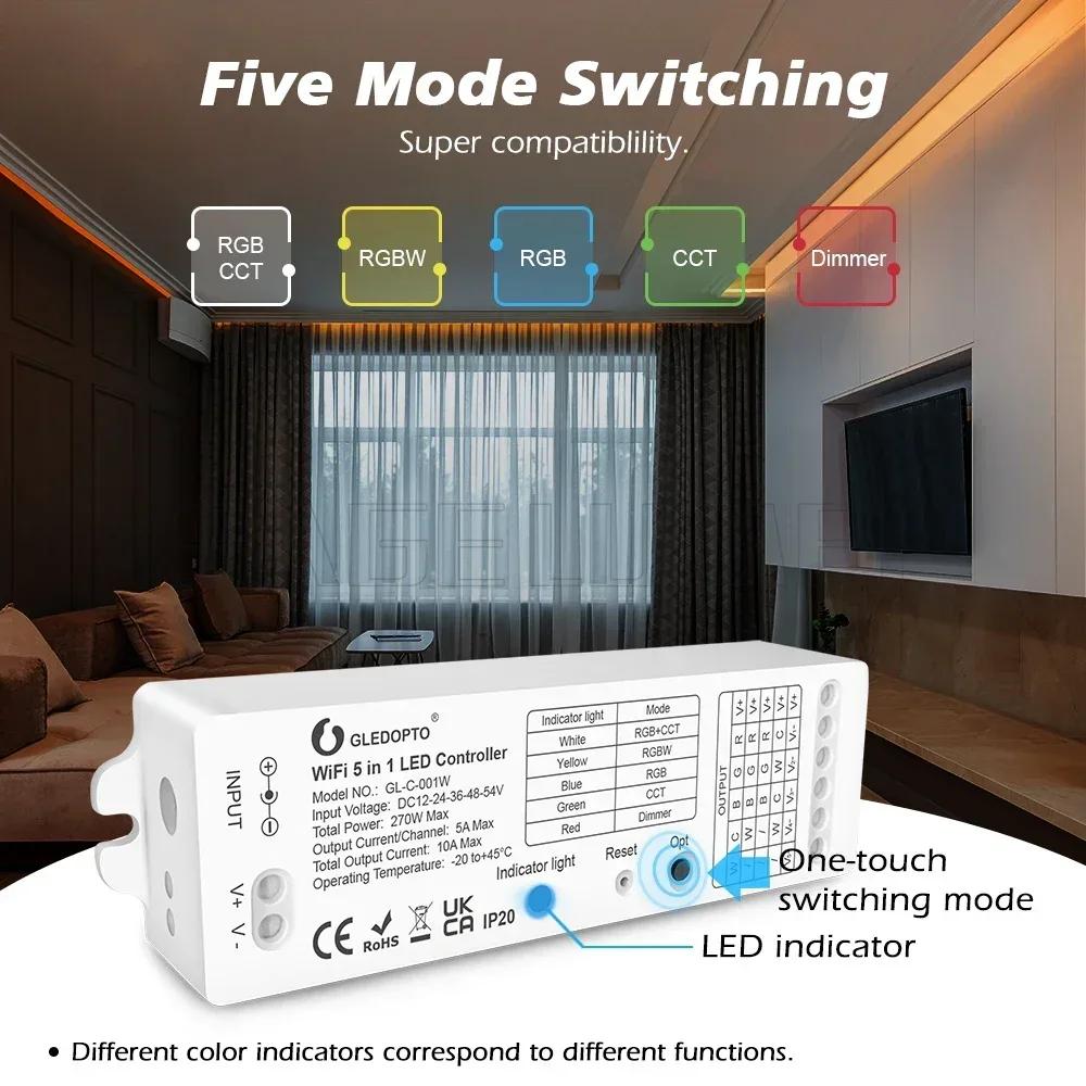 Gledopto GL-C-001W Yandex Alice Smart Graffiti Mobile APP Dimmer 2.4G RF Remote Control WiFi 5-in-1 Light Strip Controller12-24V