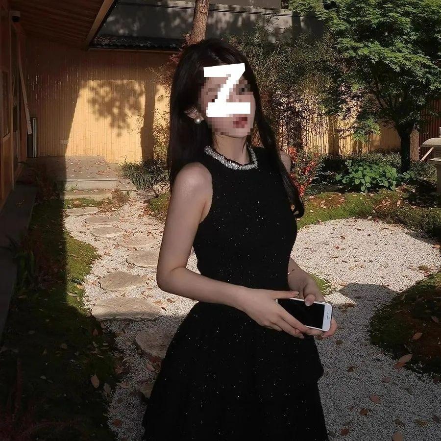 Beautiful Spice Girl Waist Dress Women's French Temperament Thousand Gold High Sense Small Black Dress Birthday Dress Short Skirt