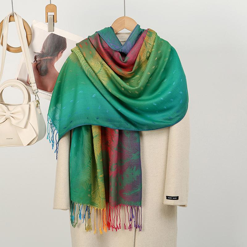 Elegant Ladies Pashmina Jacquard Cashmere Scarves Winter Thick Warmth Two-Sided High Quality Shawl Coldproof Blanket Scarf