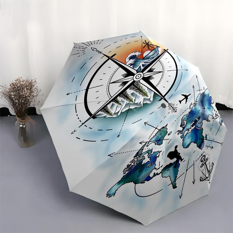 1pc Global Exploration and Navigation Umbrella with Plastic Handle, Suitable for All Seasons Outdoor PT376