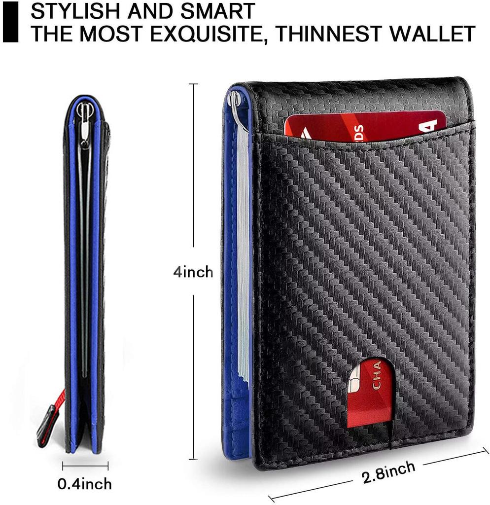 Carbon Fiber RFID Leather Wallet: Multi-Card Slot, Money Clip, Coin Purse, Anti-Theft, Men's Card Holder.