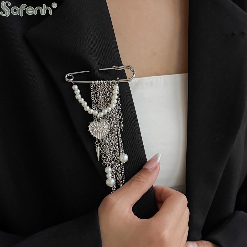1PC Broche de Pin con Cadena Metálica Exagerada y Cadena de Borlas de Moda Para Mujer Nuevo Accesorio de Joyería con Pin Fijo para Traje Camisa