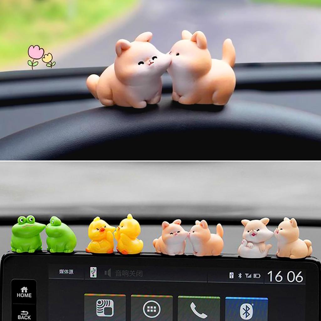 Cute Kiss Face Animal Car Dashboard Decoration, Funny Micro Landscape Car Interior Rear Mirror