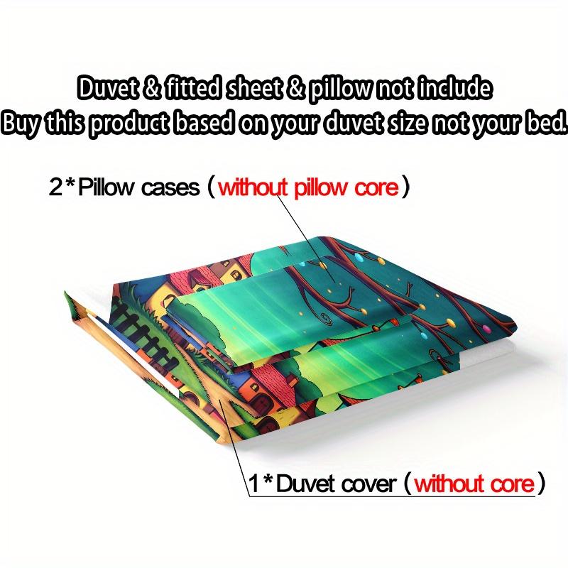 3pcs Art Style 3D Moonlit Cottage Pattern Duvet Cover Set, 1 * Comforter Cover + 2 Pillowcases, No Insert Included. Ultra-Soft