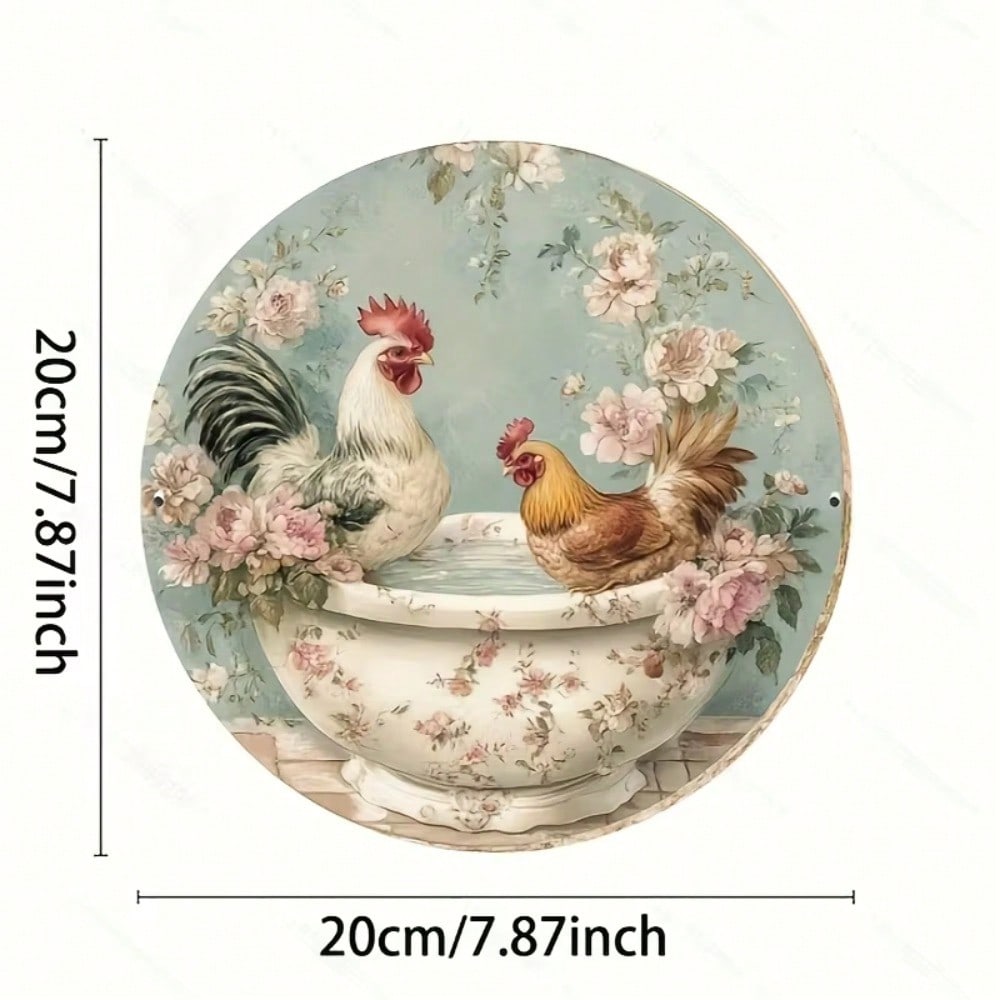

Chicken Round Metal Tin Wall Art Thanksgiving Gift Home Decor різнокольоровий