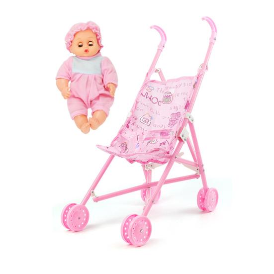1 Set Doll Stroller Sturdy Easy-Fold Lightweight Creative Doll Pram Toy