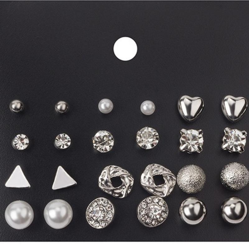 Zircon Crystal Pearl Earrings Set Fashion Silver Color Geometric Metal Bead Ear Studs for Women Girls New Trend Jewelry