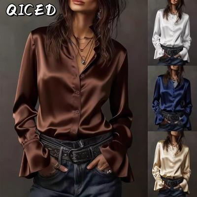 Women's Fashion Casual Solid Color Print Long Sleeve O-Neck Blouses & Shirts
