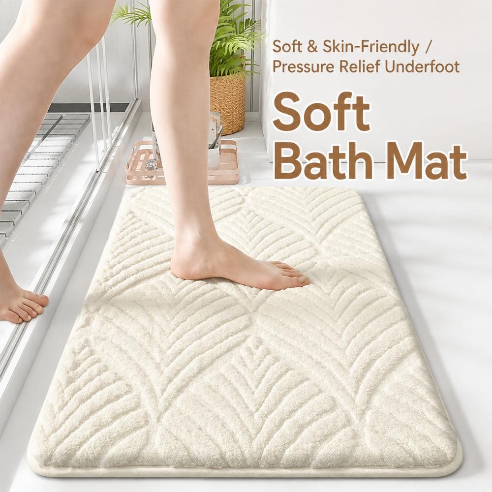 Bathroom Mat with Non-Slip PVC Backing, Absorbent Jacquard Plush Bath Rug, Machine Washable, 4 Size Options