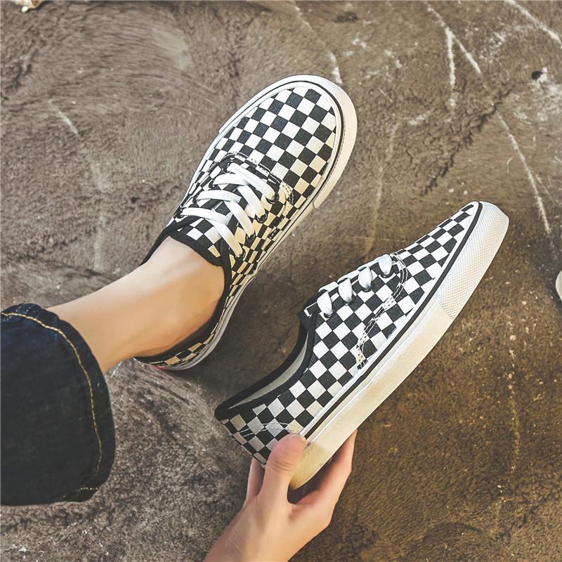 

Женские черно-белые клетчатые парусиновые кеды - Ретро стиль Гонконга, корейский стиль Харадзюку Ульззанг, повседневная обувь 39