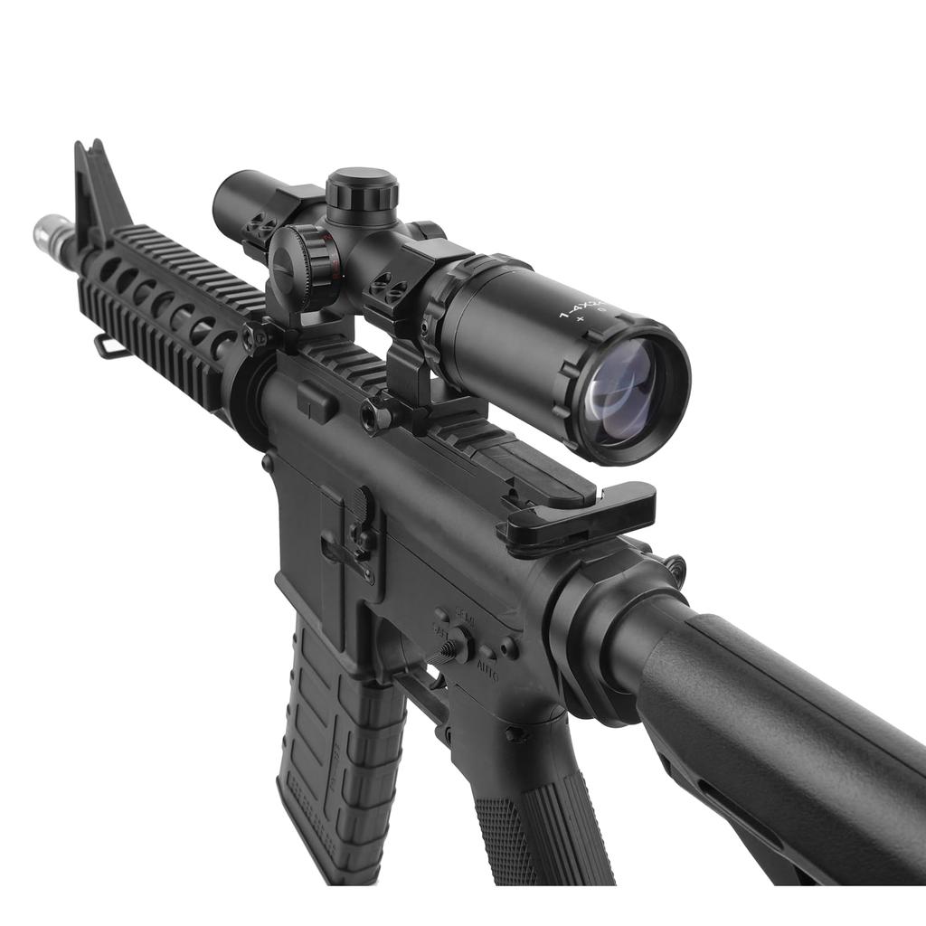 SKEERY 1-4x24RG Riflescope, Short Scope, 5 Brightness Settings for R and G, 1-4x Magnification Sight, 20mm Rail Mount