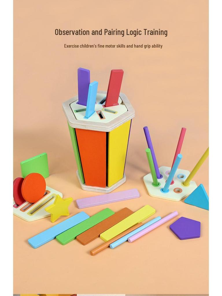 Montessori Wooden Color and Shape Sorting Cup Set for Early Learning and Grip Development 