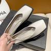 Fashion New Style Luxury Flats Shoes Women Square Toe Single Shoes Simple Temperament Leather Shoes Spring Round Toe Heels Zapatos Mujer