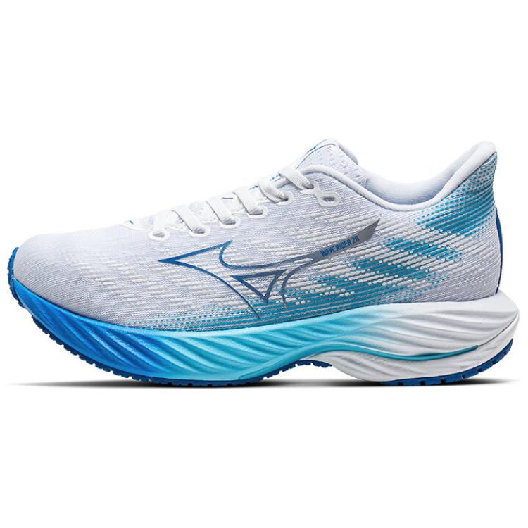 Mizuno Wave Rider 28 Komfortable Slitesterke Pustende Lavsko Løpesko Unisex sneaker Hvit Blå J1GC2403-21