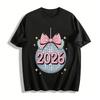 2026 New Year Party Disco Ball Bow Print Casual Top Pure cotton T-shirt