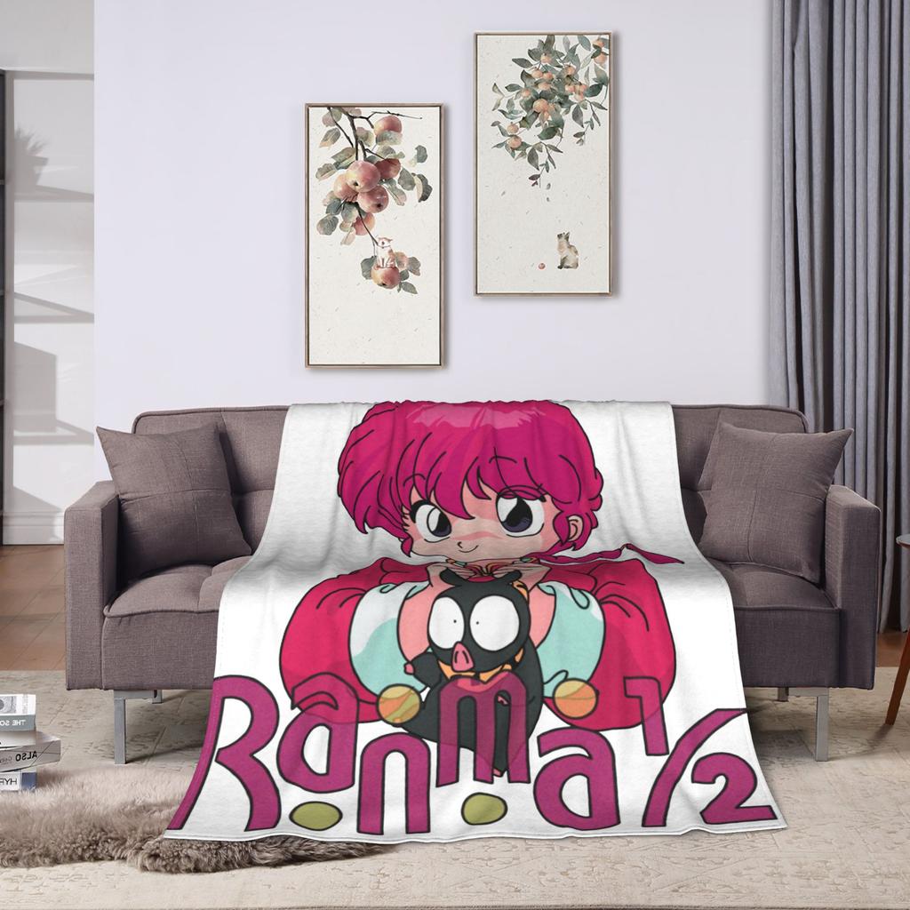 Ranma 1/2 Blankets Fleece Decoration Anime Portable Warm Throw Blankets for Home Outdoor Rug Piece