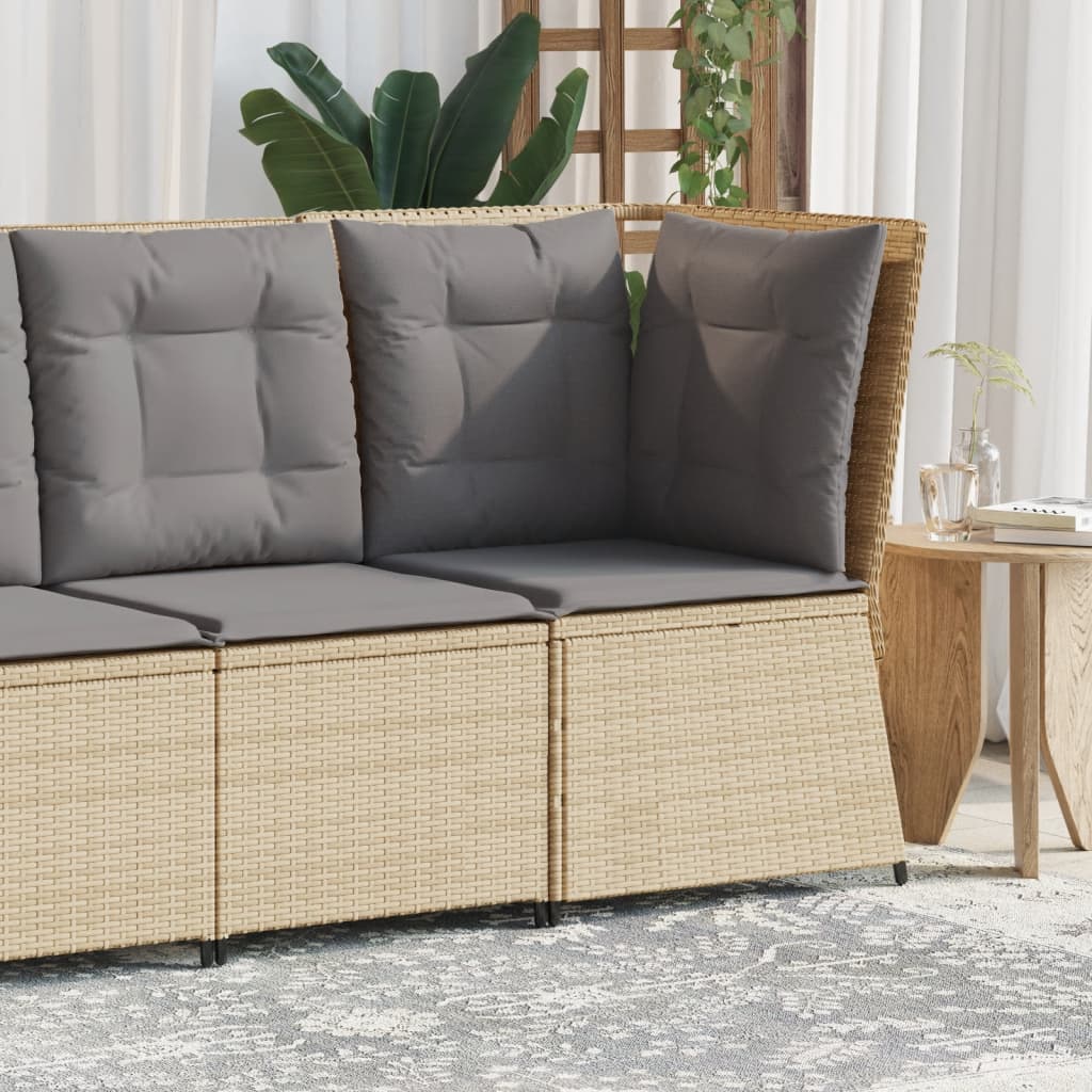 Vidaxl Corner Sofa Module With Cushions, Beige, Poly Rattan
