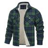 Fleece Lining Jackets Mens Cotton Jackets Plaid Casual Button Down Cargo Work Coats Thicken Outwear Man Tops