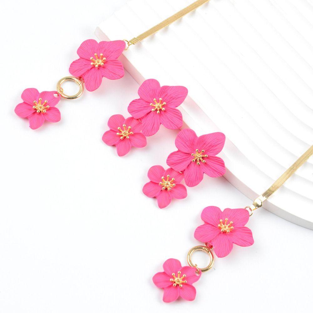 Metal Flower Jewelry Set OT Buckle Pendant Jewelry Suit Elegant Flower Necklace Earrings Set  Party