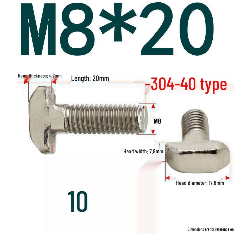 304 Stainless Steel T-Slot T-Head Bolt for Aluminum Profiles (20/30/40/45)