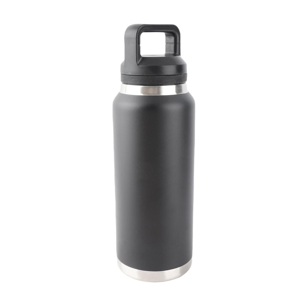 Sport Wasserflasche Edelstahl PP Tragbar Auslaufsicher Sportkessel für Outdoor Camping Fitnessstudio Reisen Büro Schwarz