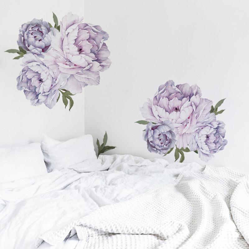 Purple Peony Flowers Wall Stickers for Kids Room Living Room Bedroom Home Decoration Wall Decal