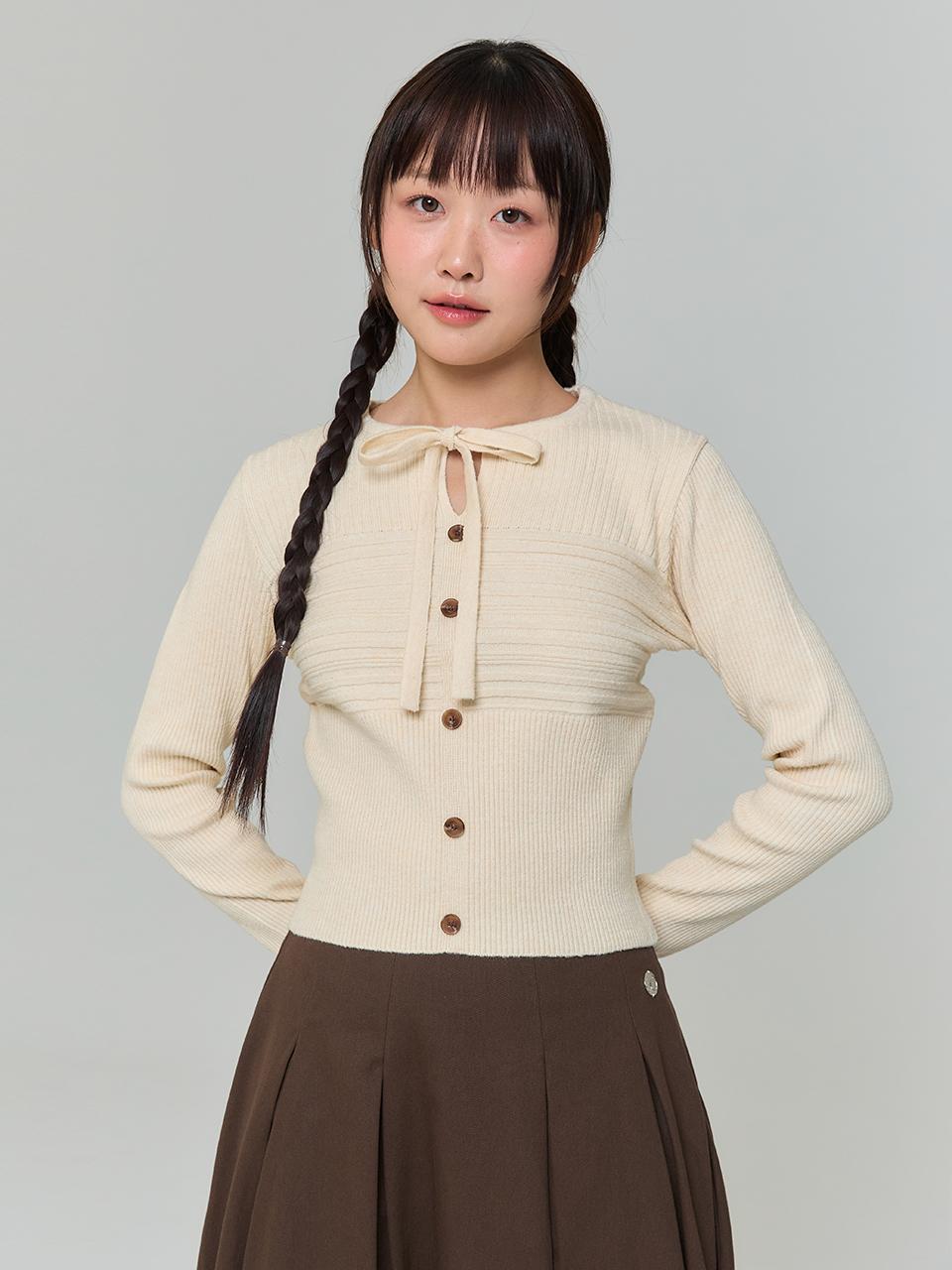Adore Bell Ribbon Button Slim Knit - Butter Free